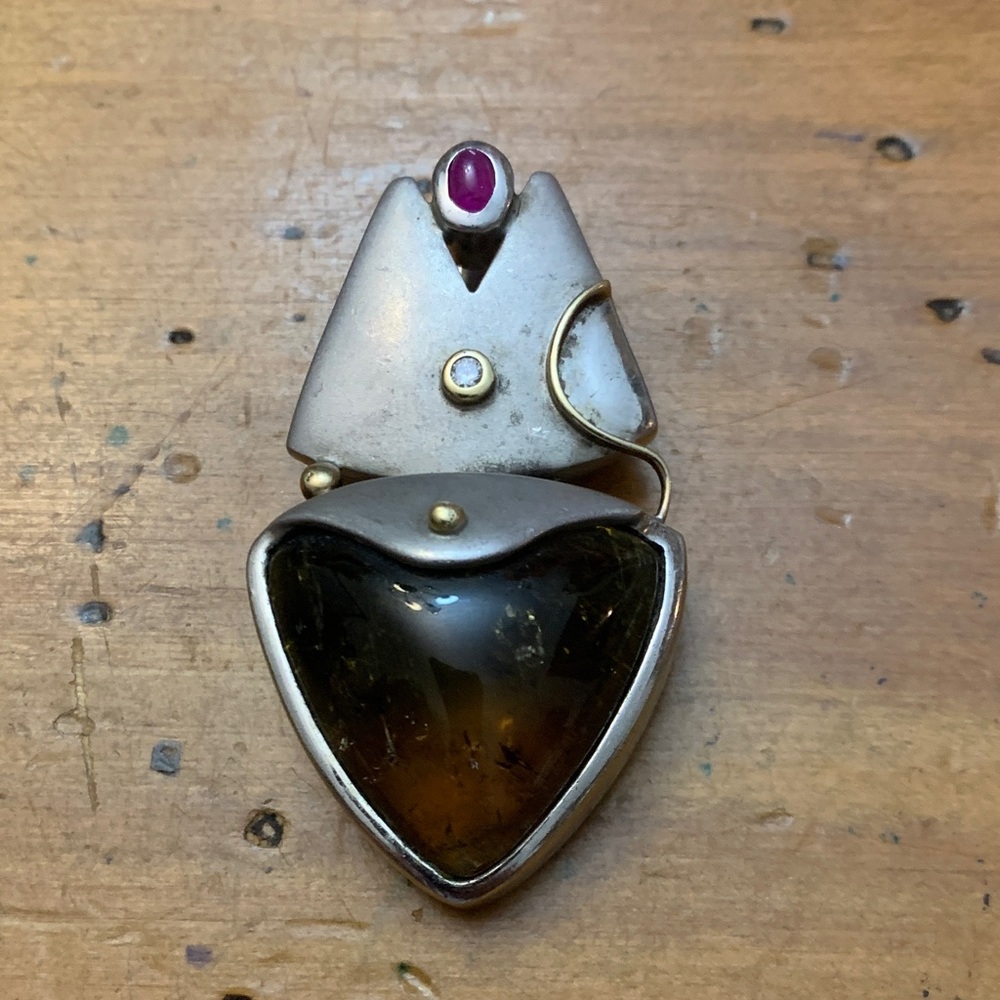 Gold Sterling Amber Pendant